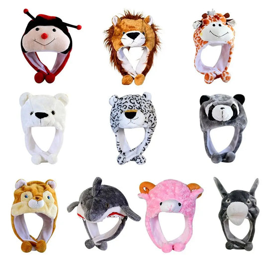 Ear Protection Cartoon Plush Moving Hat Animal Neck Warmer Movable Ears Airbag Cap Animal Earflap Hat Cosplay Party